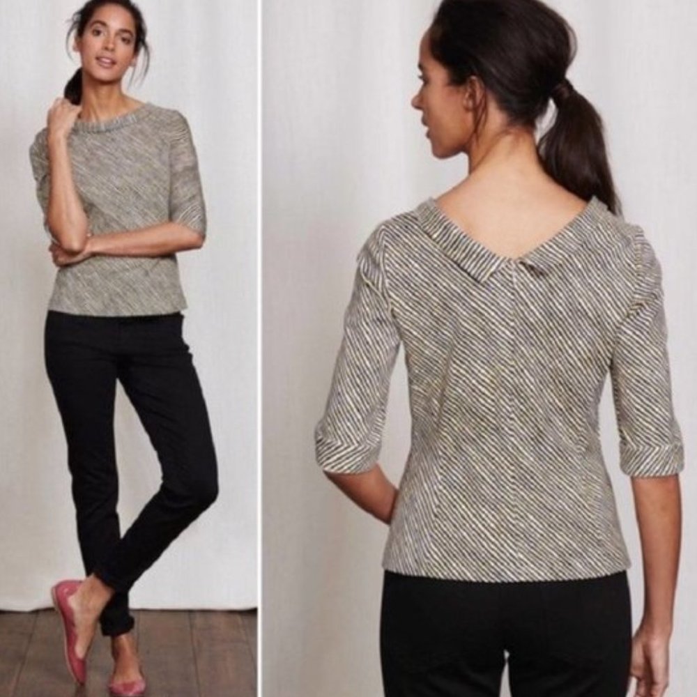 Boden Mia Structured Boat Neck Top Crosshatch Peter Pan Back Collar US 12